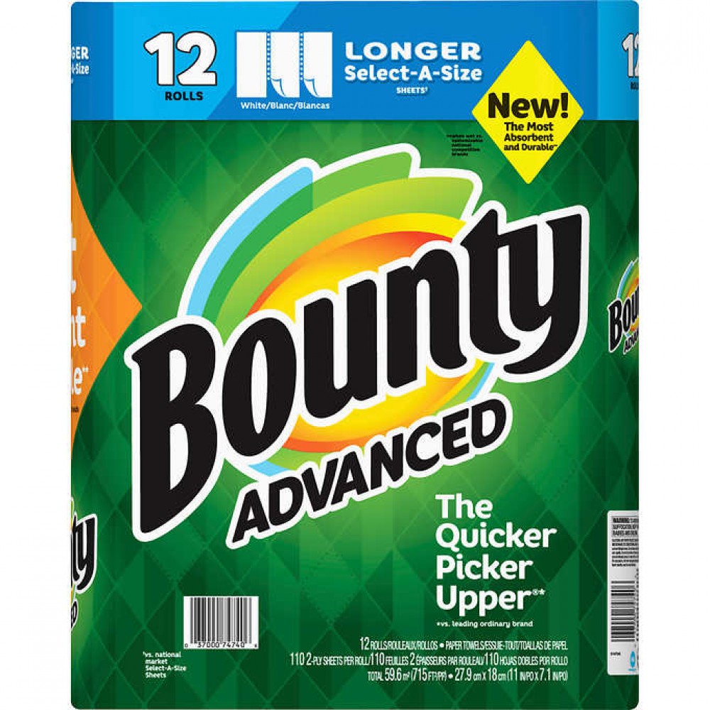 Bounty Advanced Select-A-Size Paper Towels, White, 12 Rolls