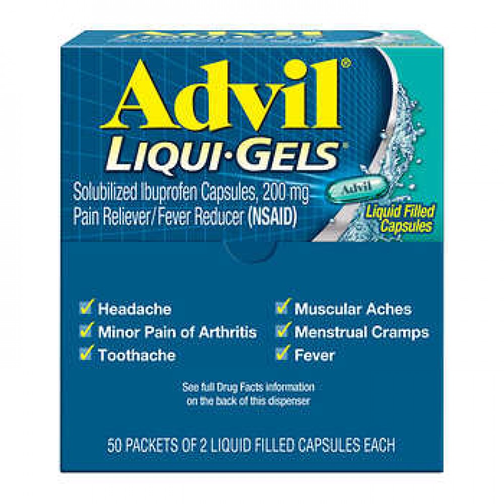 Advil Liqui-Gels Ibuprofen Dispenser Box, 2 Capsules, 50-count