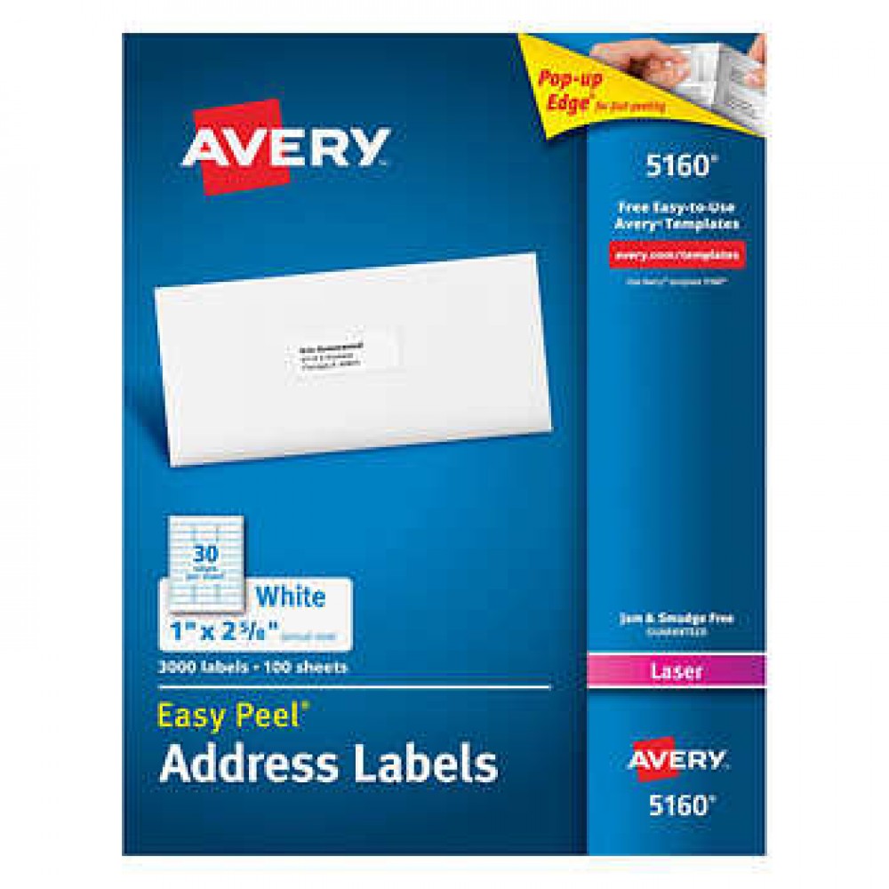 Avery Easy Peel Laser Mailing Labels 1 x 2-5/8, 3,000-count