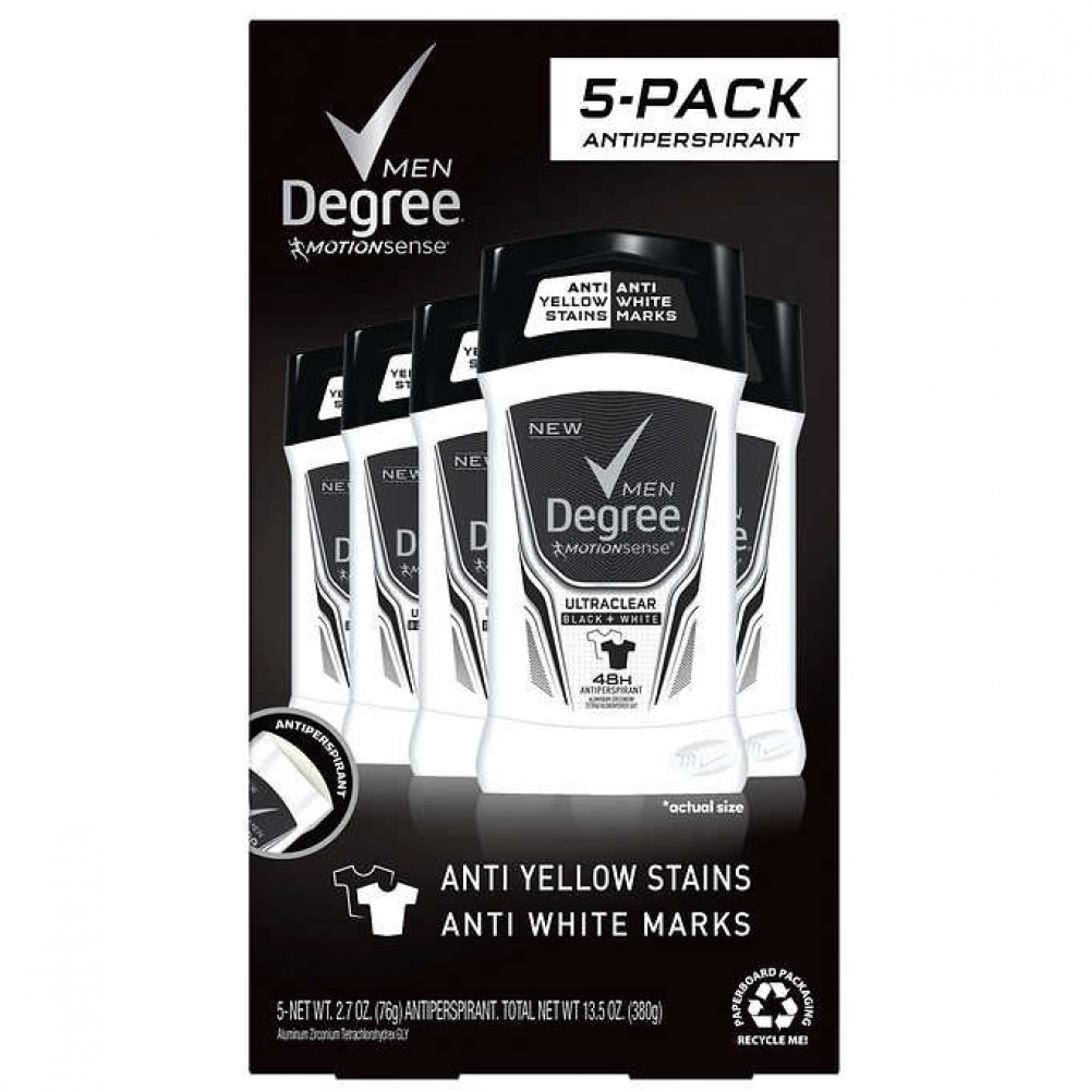Degree Men Ultra Clear Black + White Solid Antiperspirant Deodorant 2.7oz (76g), 5-pack