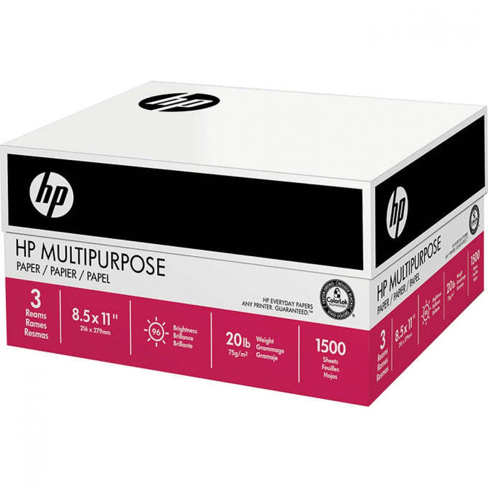 HP Ultra White Multipurpose Printer Paper, Letter, 20lb, 96-Bright, 3 Reams of 500 sheets
