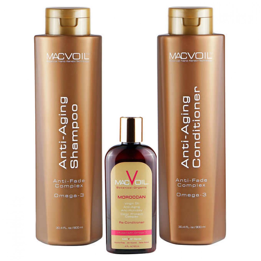 MACVOIL Anti-aging Shampoo & Conditioner Bundle with Moroccan Re-conditioner Oil