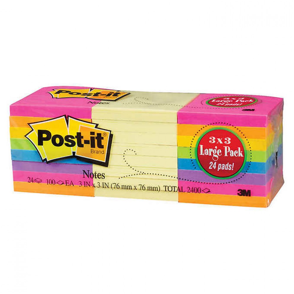 Post-It Self-Stick Notes, Assorted Colors, 24-count