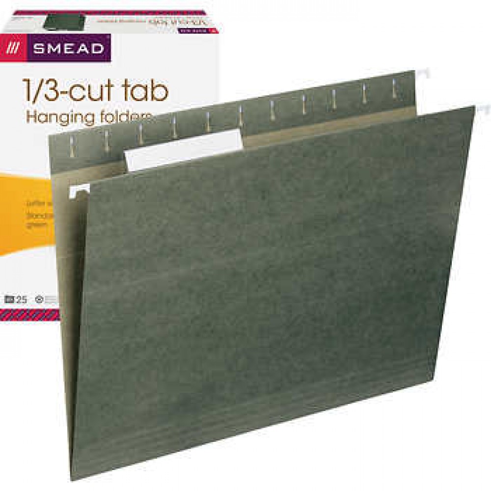Smead Hanging File Folders, 1/3 Tab, Letter, Green, 25-count